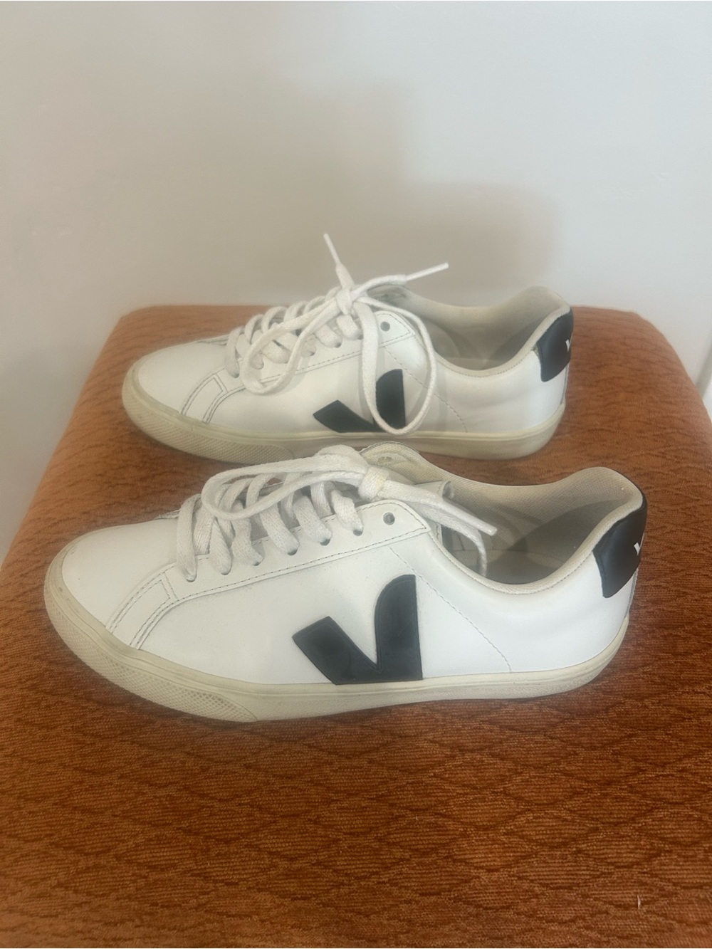 Veja White Leather Sneakers with Black V